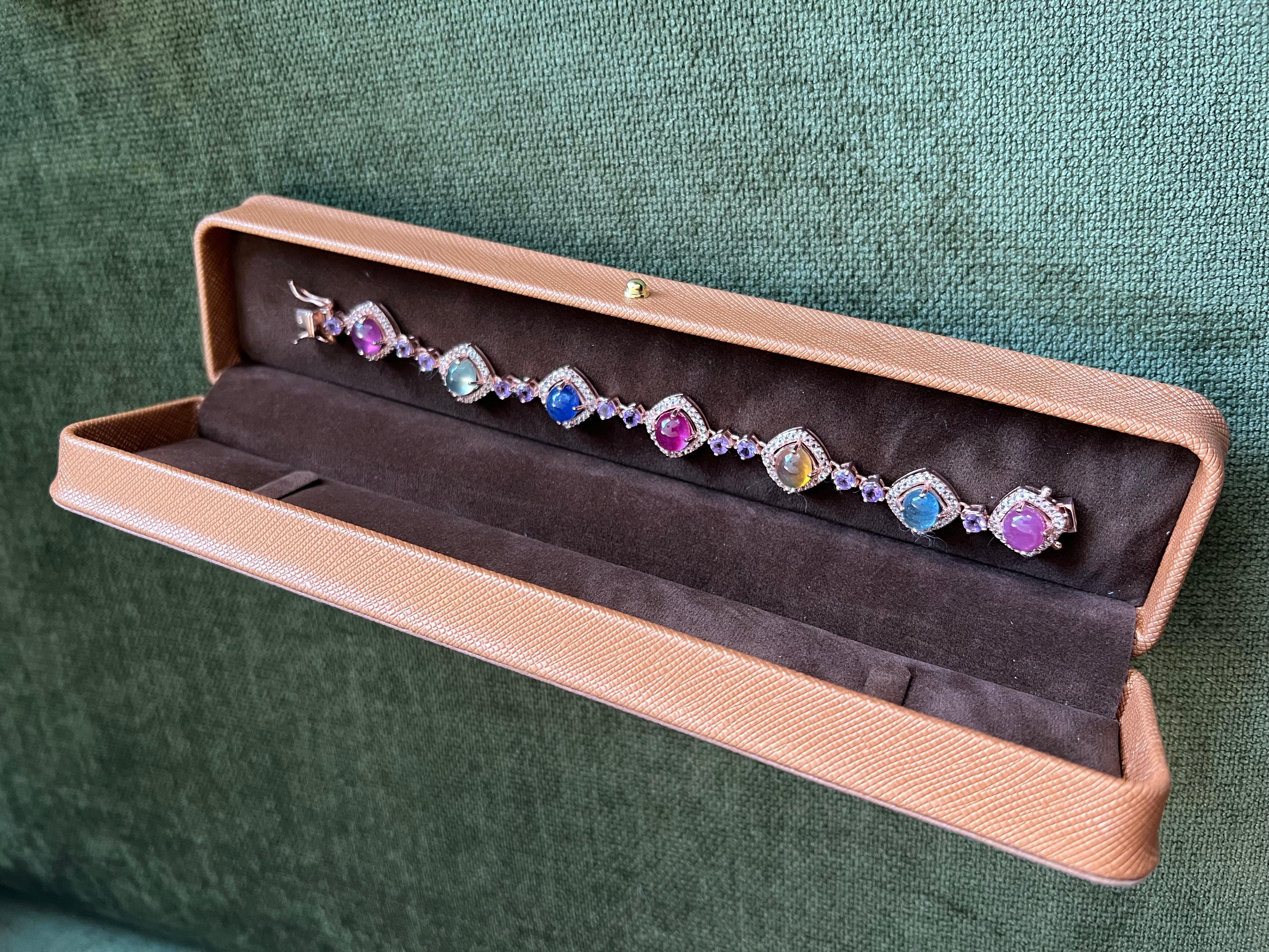Bochic “Capri” Red Ruby & Blue Sapphire Bracelet Set In 18K Gold & Silver For Sale 4