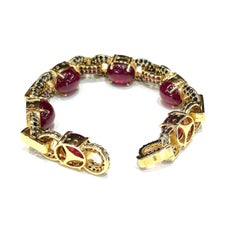 Bochic “Capri” Red Ruby & Blue Sapphire Bracelet Set In 18K Gold & Silver