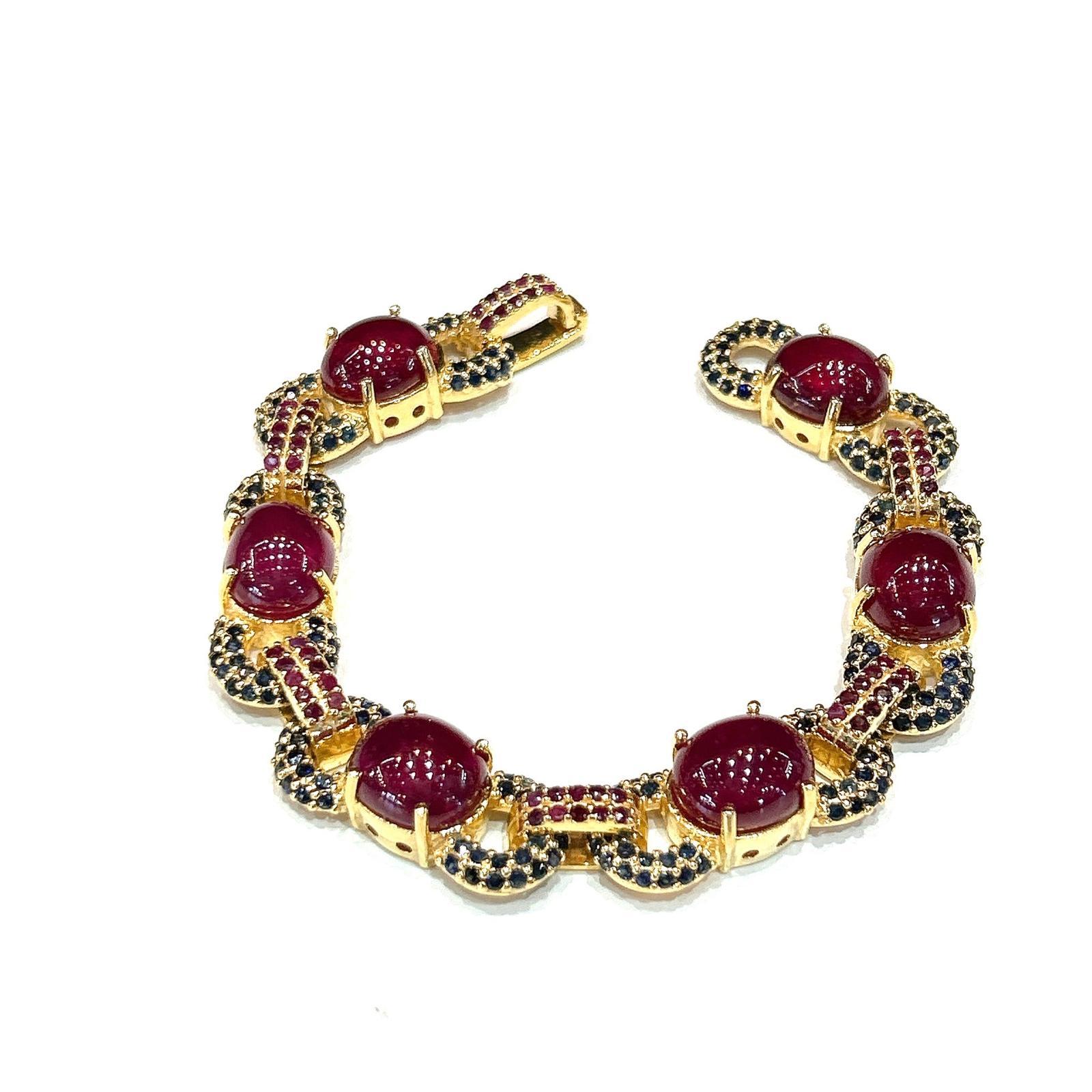 Brilliant Cut Bochic “Capri” Red Ruby & Blue Sapphire Bracelet Set In 18K Gold & Silver For Sale