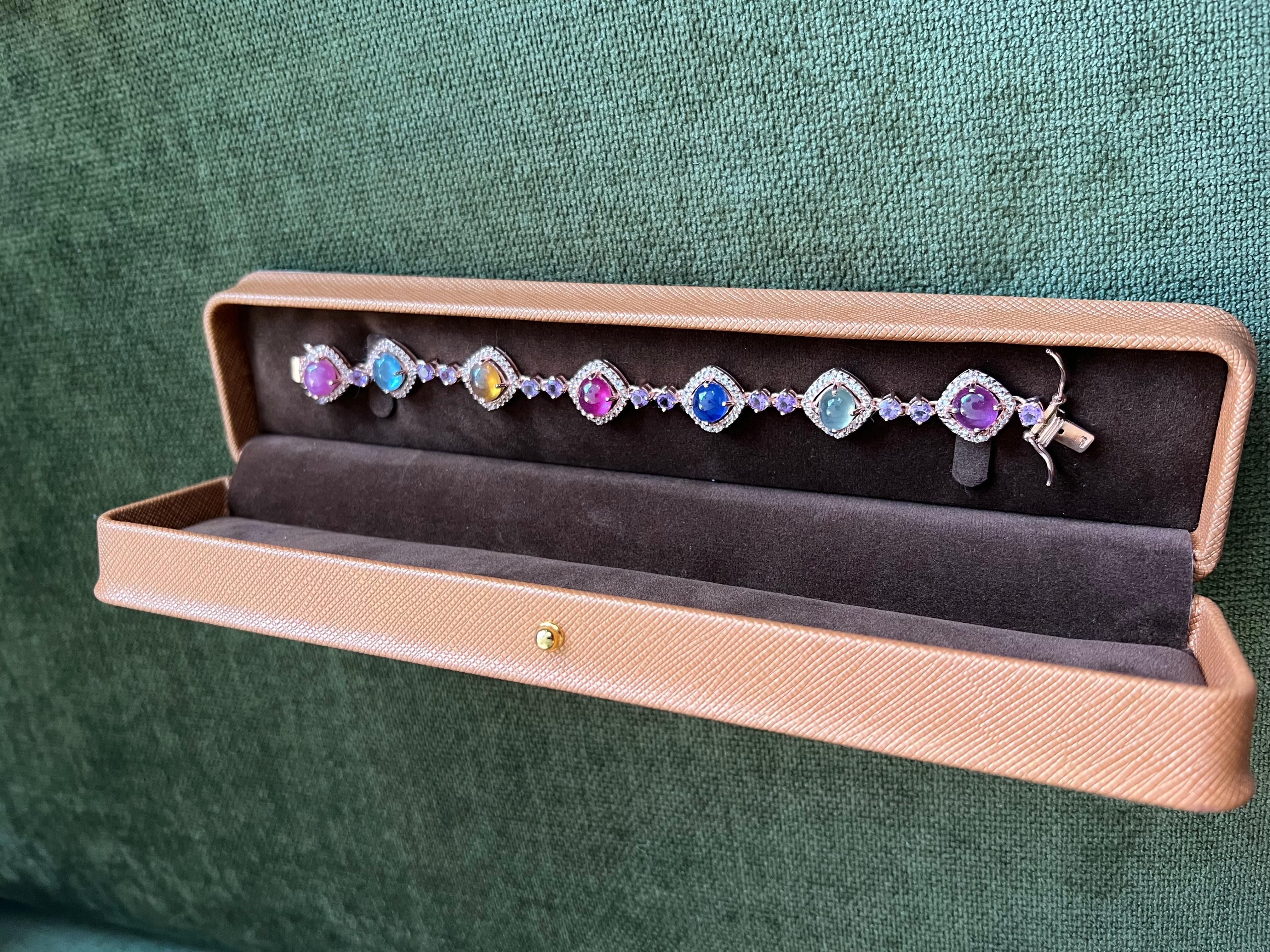 Bochic “Capri” Red Ruby & Blue Sapphire Bracelet Set In 18K Gold & Silver For Sale 2
