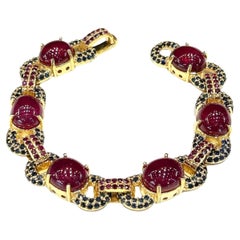 Bochic “Capri” Red Ruby & Blue Sapphire Bracelet Set In 18K Gold & Silver