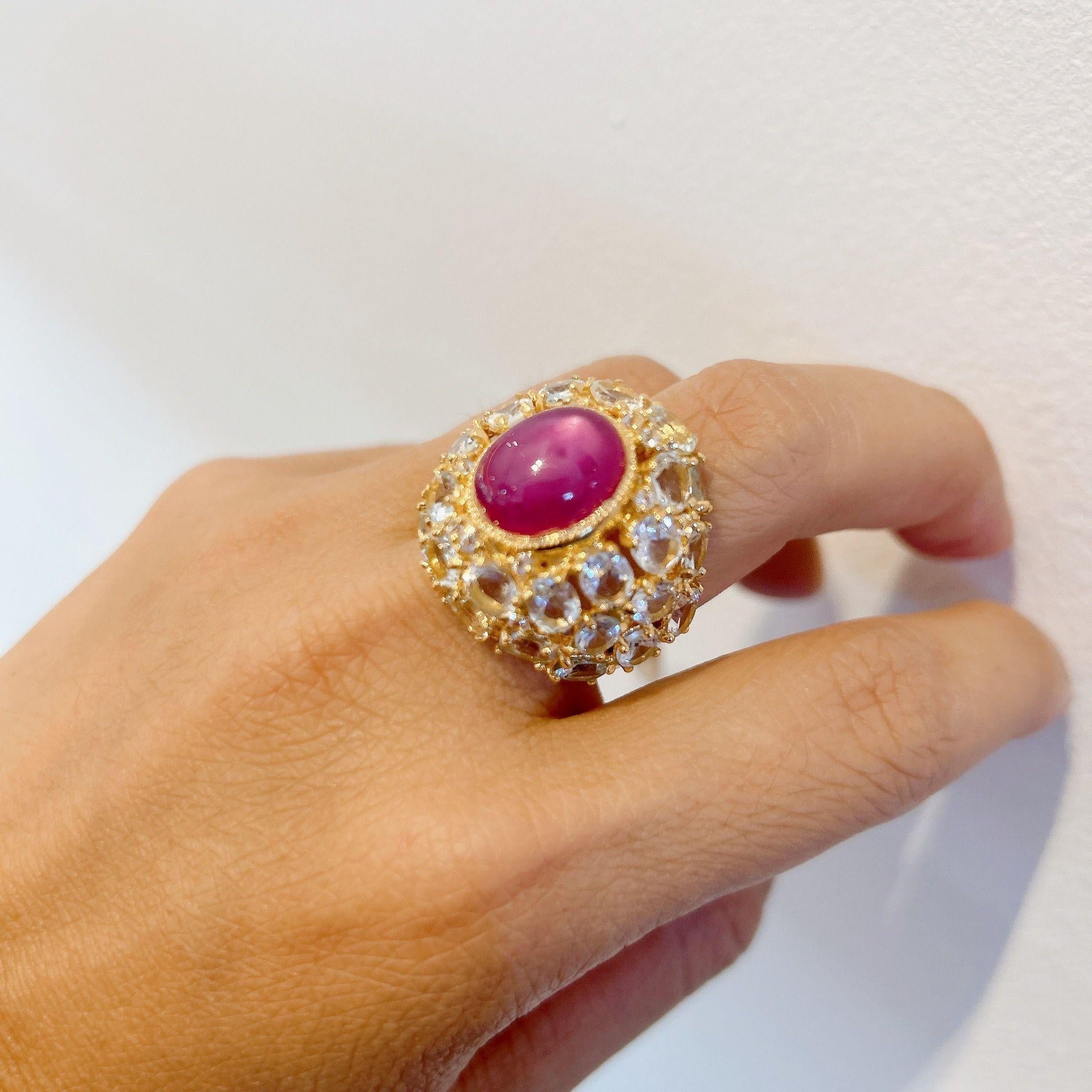 Bochic “Capri” Red Ruby & Blue Topaz Cocktail Ring Set in 22k Gold & Silver In New Condition In New York, NY