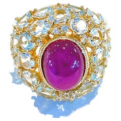 Bochic “Capri” Red Ruby & Blue Topaz Cocktail Ring Set in 22k Gold & Silver