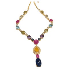 Bochic - Collier "Capri" rubis rouge et saphir de couleur fantaisie en argent 18 carats