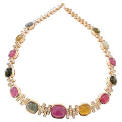 Bochic “Capri” Red Ruby & Fancy Color Sapphire Necklace Set in 18K & Silver