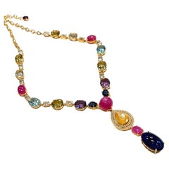 Bochic “Capri” Red Ruby & Fancy Color Sapphire Necklace Set in 18K & Silver