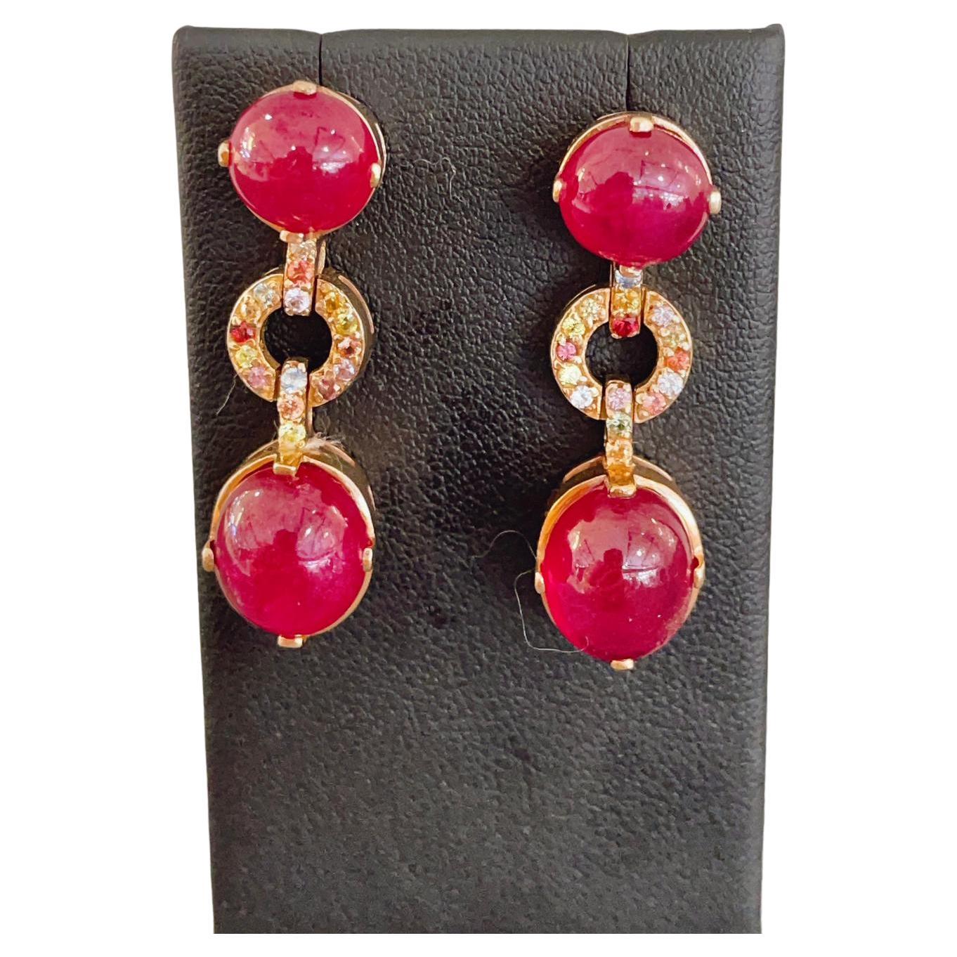 Belle Époque Bochic “Capri” Red Ruby & Fancy Sapphire Earrings Set in 18 K Gold & Silver