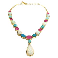 Collar Bochic "Capri" de rubí rojo y ópalo de fuego en oro de 18 quilates y plata