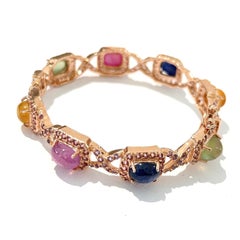 Bracciale Bochic "Capri" con rubino rosso e zaffiri multicolore in argento e 18 carati