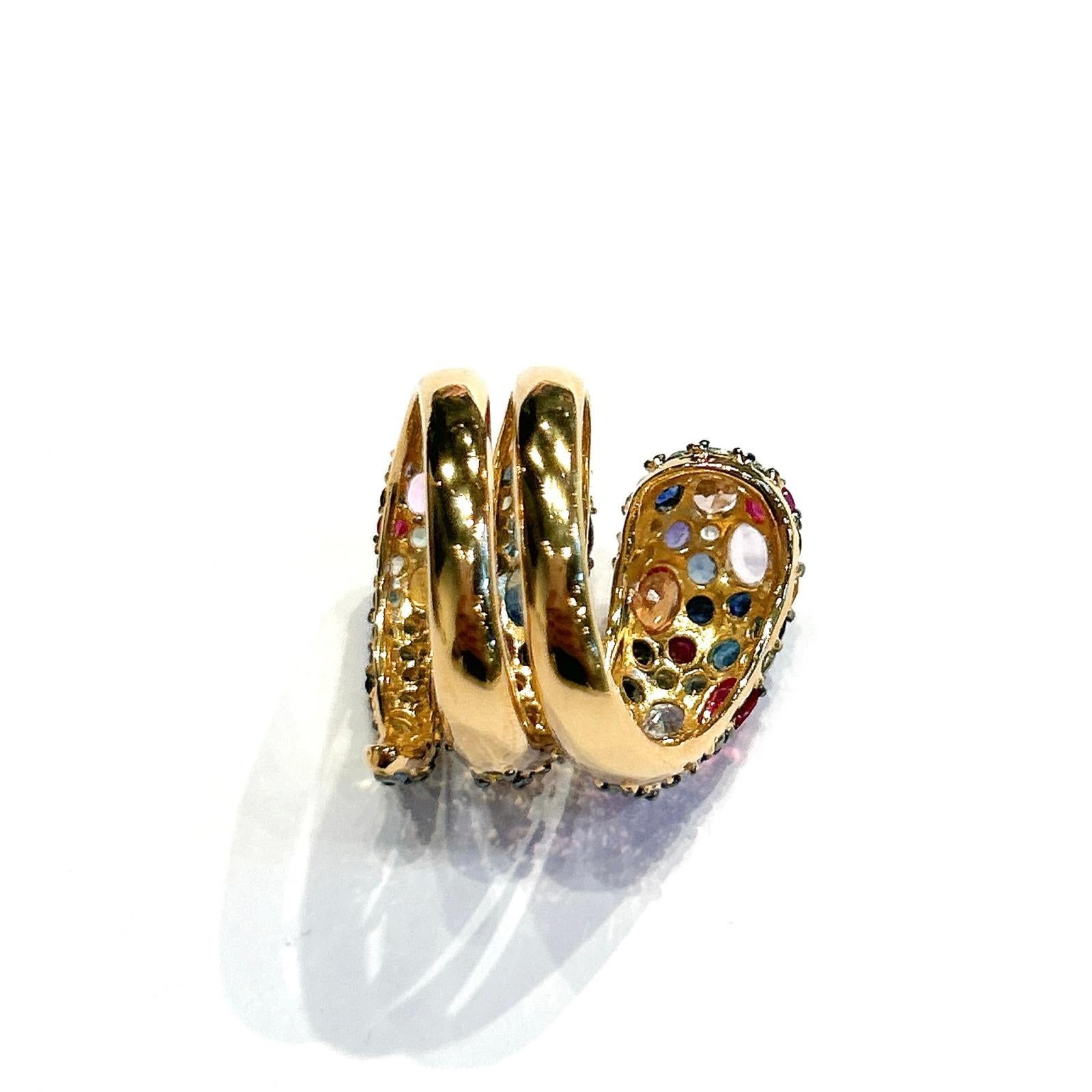 Bochic “Capri” Red Ruby & Multi Color Sapphire Ring Set In 18K Gold & Silver 6