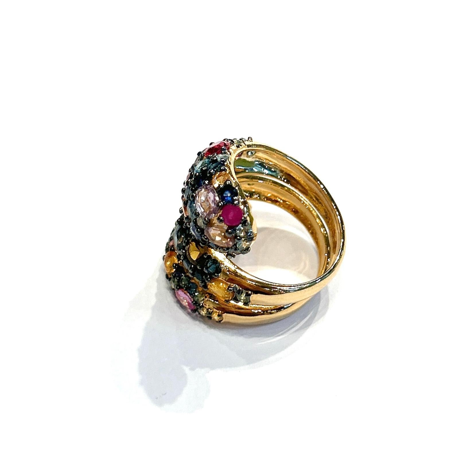 Bochic “Capri” Red Ruby & Multi Color Sapphire Ring Set In 18K Gold & Silver 

Natural Red Ruby, Blue Sapphire, Pink Sapphire, Yellow Sapphire, Blue Apatite, Topaz and Green Sapphire 
5.00 carats 

This Ring is from the 