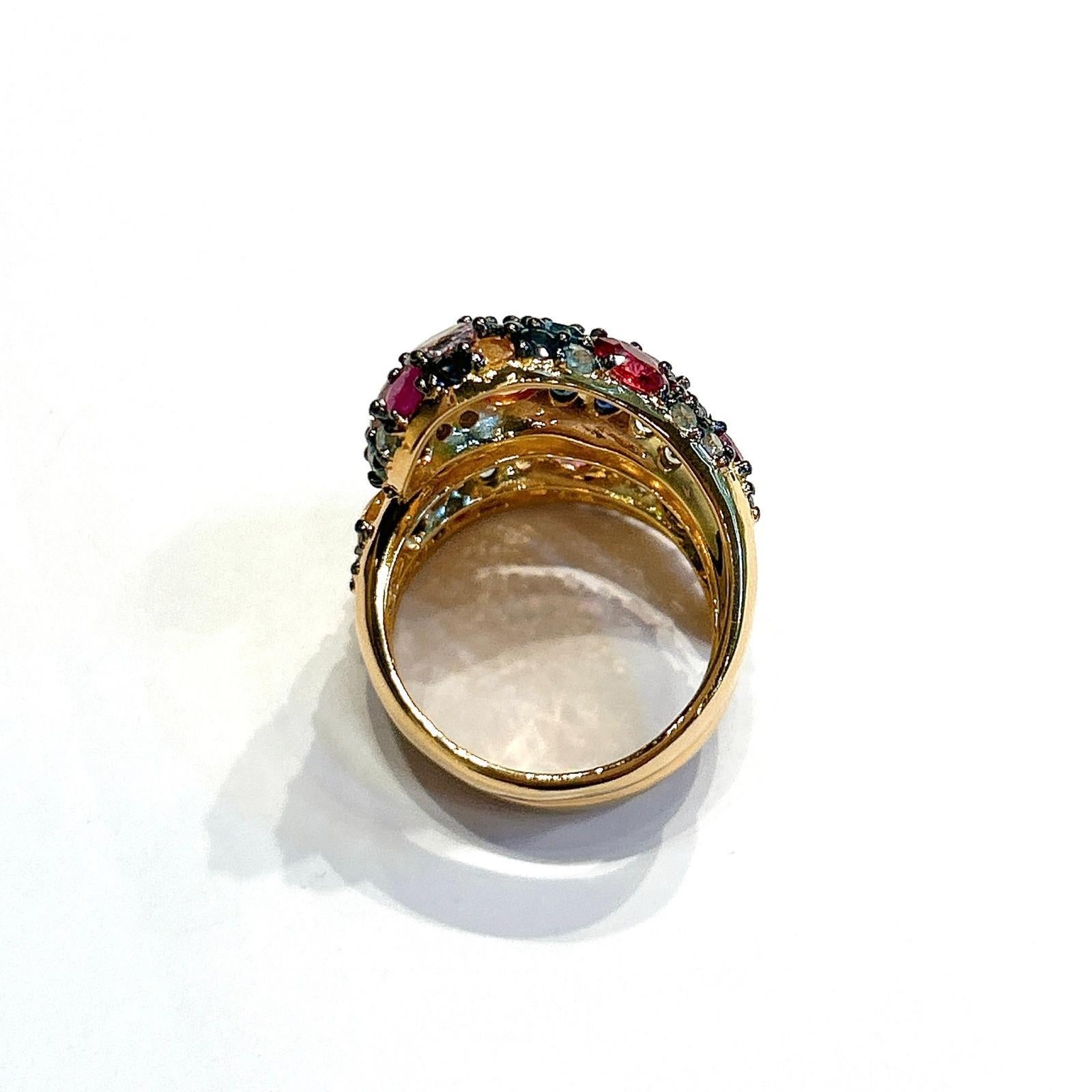 Bochic “Capri” Red Ruby & Multi Color Sapphire Ring Set In 18K Gold & Silver 2