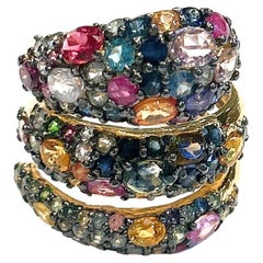 Bochic “Capri” Red Ruby & Multi Color Sapphire Ring Set In 18K Gold & Silver