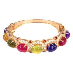 Bochic Capri Armreif aus 18 Karat Gold und Silber mit rotem Rubin und mehrfarbigen Saphiren