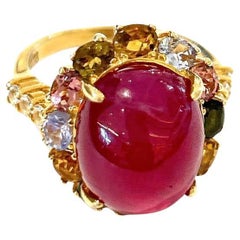 Bochic “Capri” Red Ruby & Multi Sapphire Ring Set In 18K Gold & Silver 