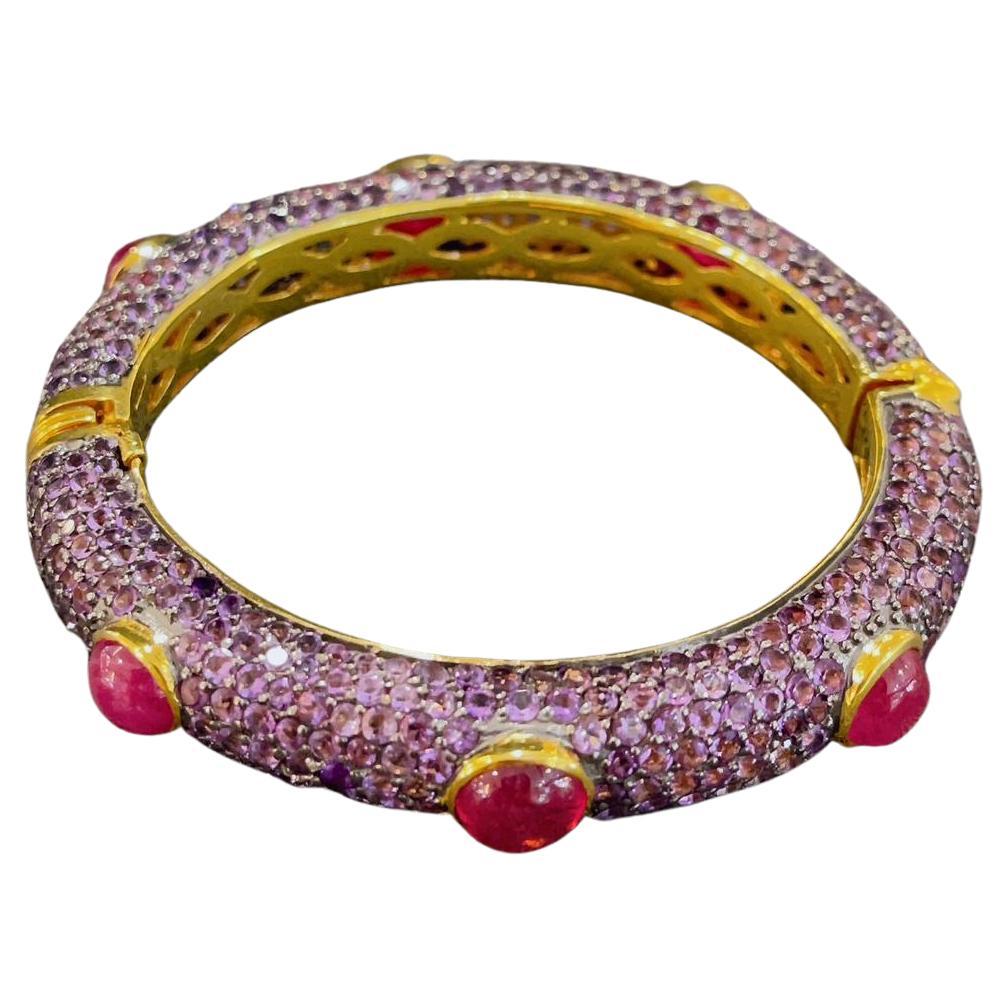 Bochic Capri Red Ruby & Purple Amethyst Bangle Set in 22k Gold & Silver