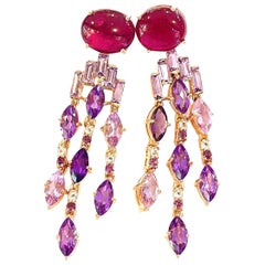 Bochic “Capri” Red Ruby & Purple Amethyst Earrings Set in 22k Gold & Silver