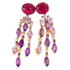 Bochic “Capri” Red Ruby & Purple Amethyst Earrings Set in 22k Gold & Silver 