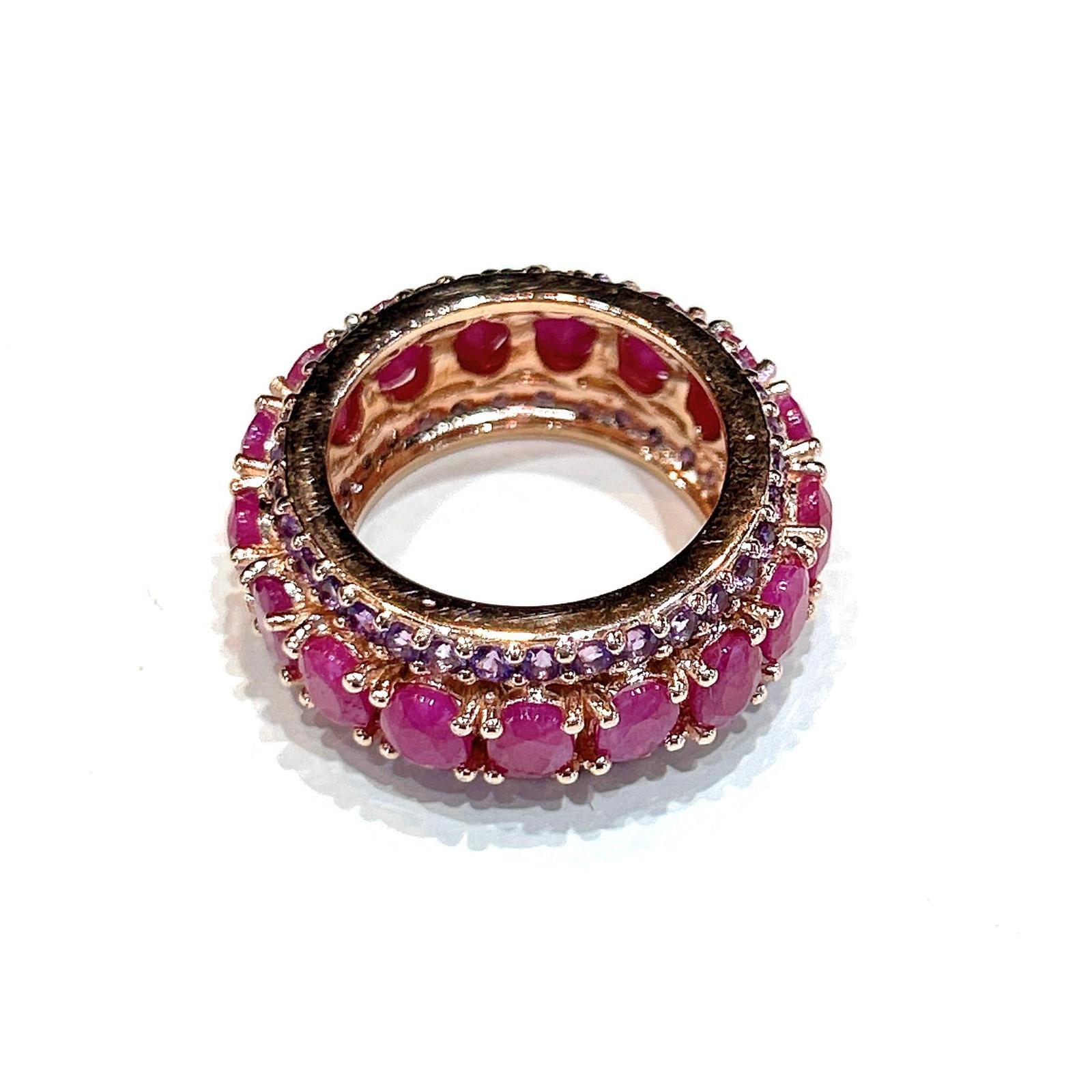 Art Deco Bochic “Capri” Red Ruby & Purple Amethyst Ring Set In 18K Gold & Silver
