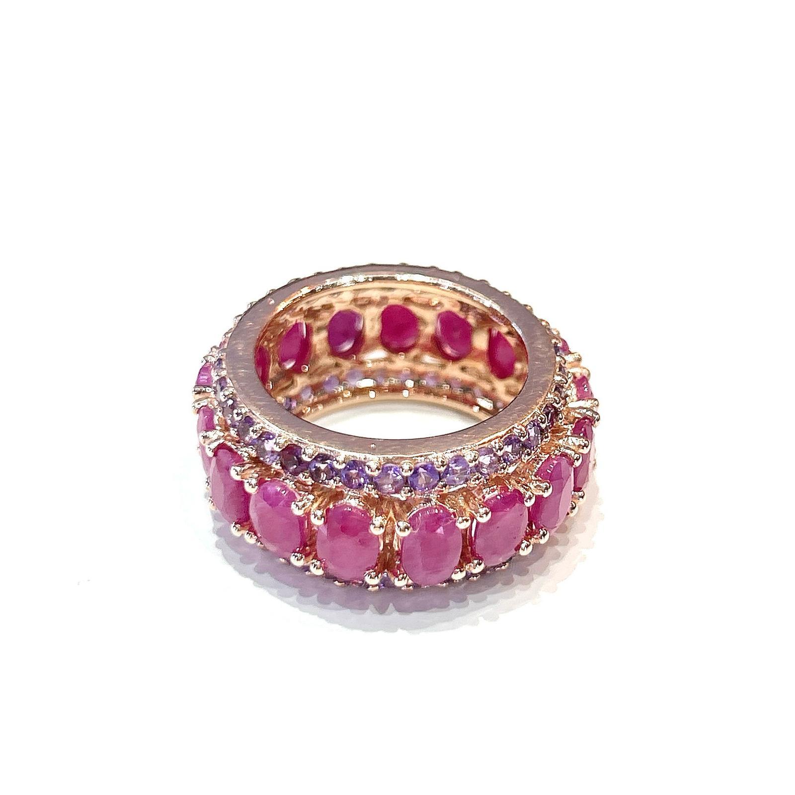 Women's or Men's Bochic “Capri” Red Ruby & Purple Amethyst Ring Set In 18K Gold & Silver