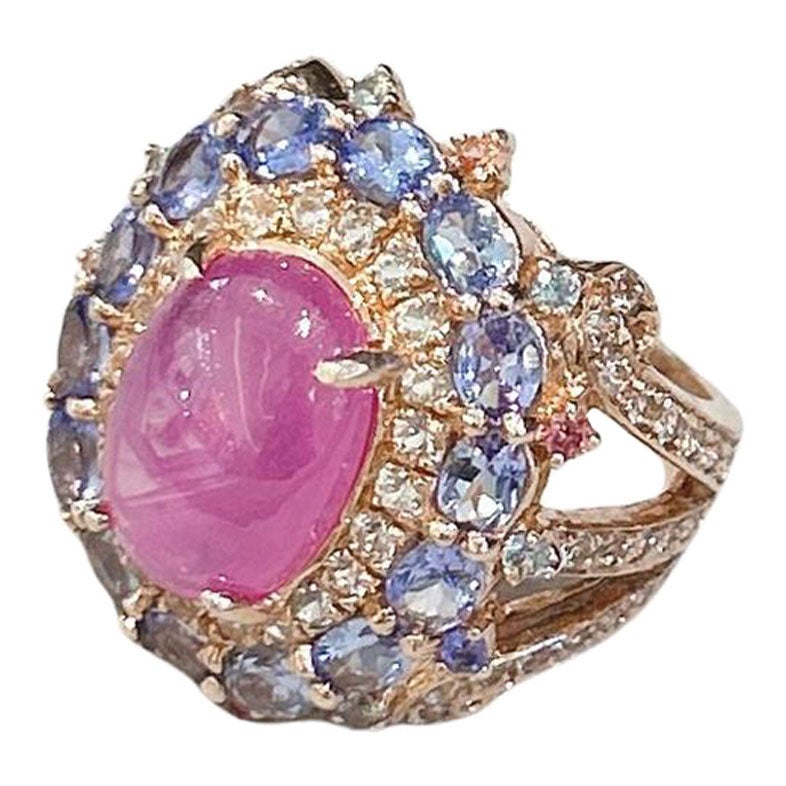 Bochic "Capri" Ring mit rotem Rubin und lila Tansanit aus 18K Gold und Silber