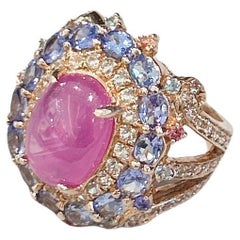 Bochic “Capri” Red Ruby & Purple Tanzanite Ring Set in 18K Gold & Silver