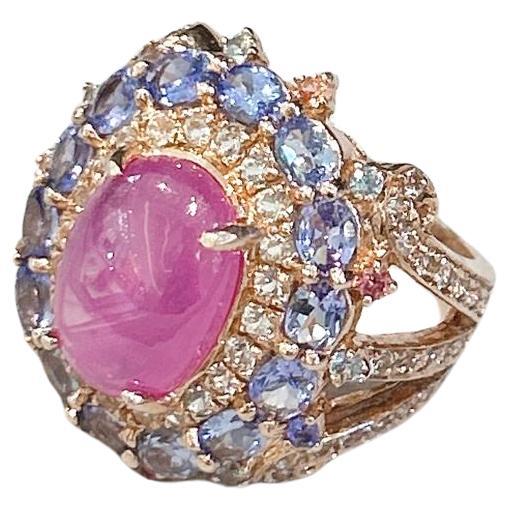 Bochic "Capri" Ring mit rotem Rubin und lila Tansanit aus 18K Gold und Silber