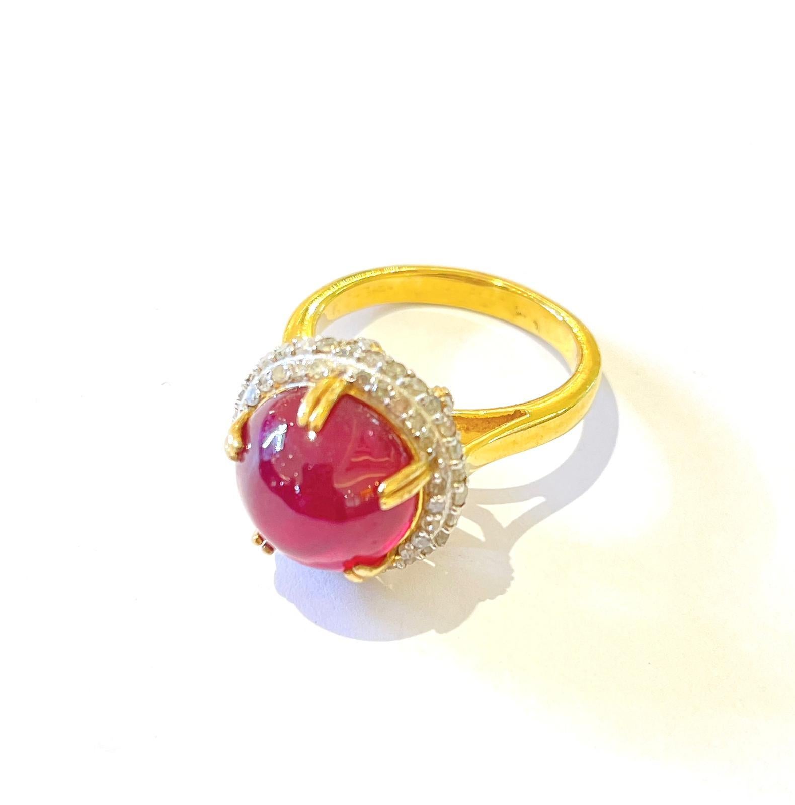 Bochic “Capri” Red Ruby & Diamond Cocktail Ring Set In 18K Gold & Silver  In New Condition For Sale In New York, NY
