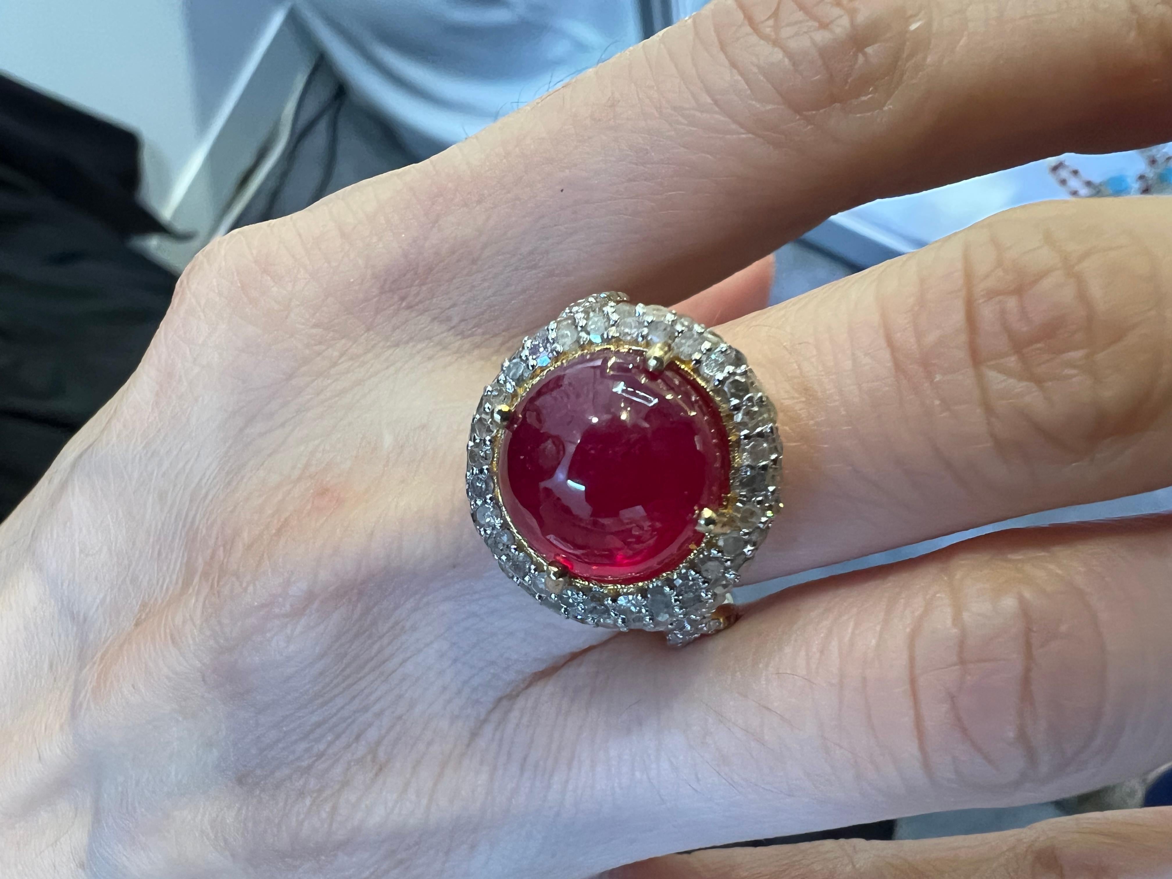 Women's or Men's Bochic “Capri” Red Ruby & Diamond Cocktail Ring Set In 18K Gold & Silver  For Sale