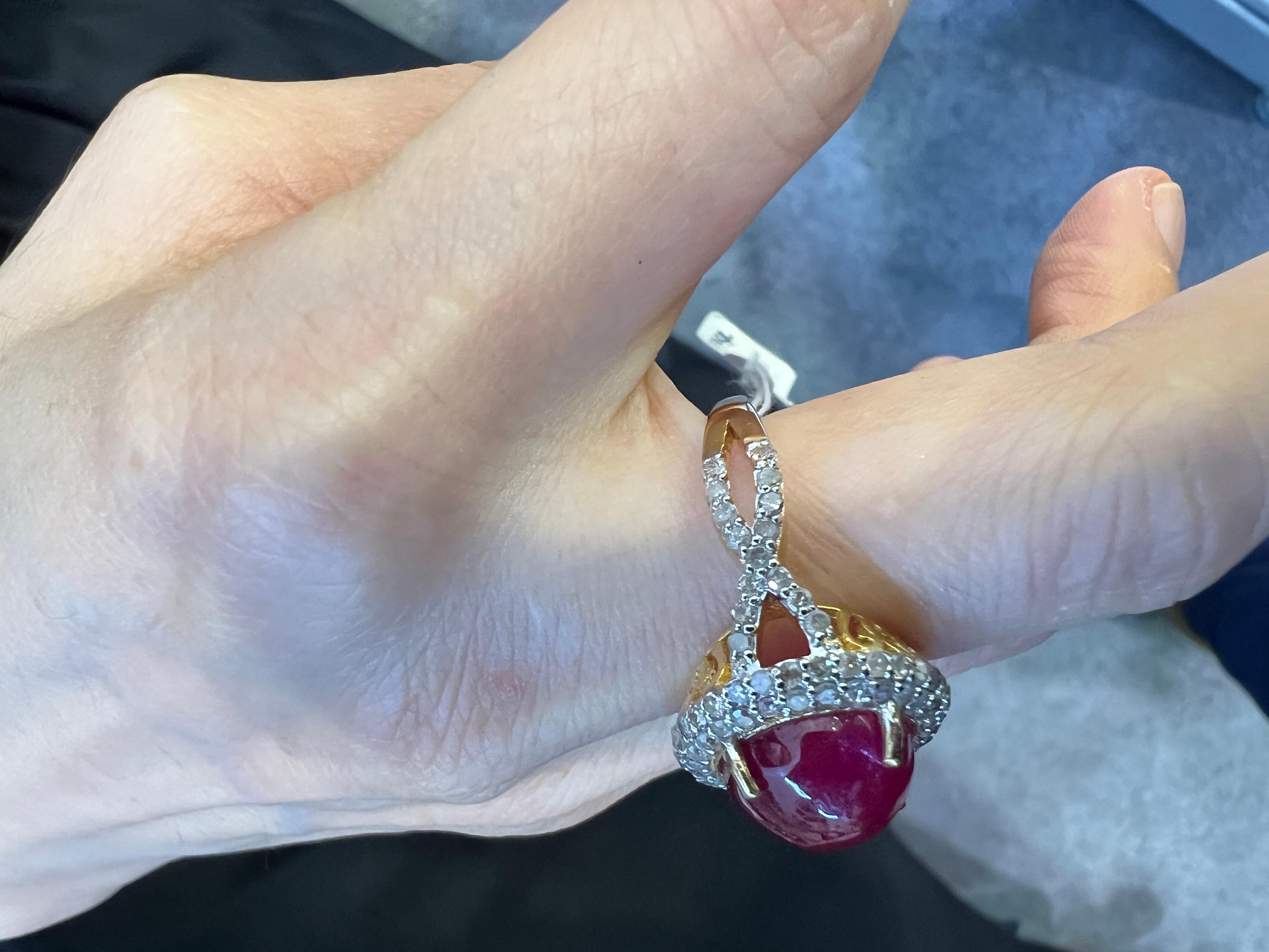 Bochic “Capri” Red Ruby & Diamond Cocktail Ring Set In 18K Gold & Silver  For Sale 1