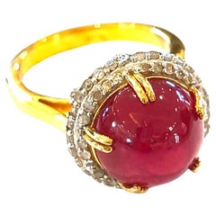 Bochic “Capri” Red Ruby & Diamond Cocktail Ring Set In 18K Gold & Silver 