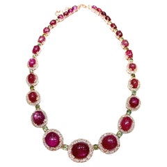 Collar Bochic "Capri" de rubí rojo, topacio blanco y peridoto de 18 quilates y plata