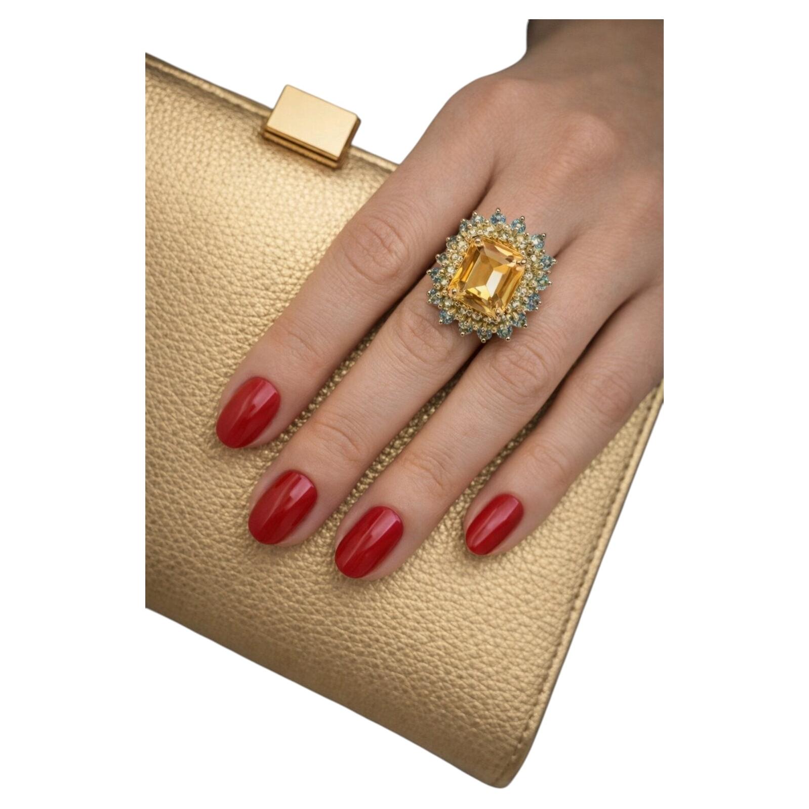 Bochic Capri Retro 7ct Citrine, Peridot & Blue Topaz Ring in Gold
