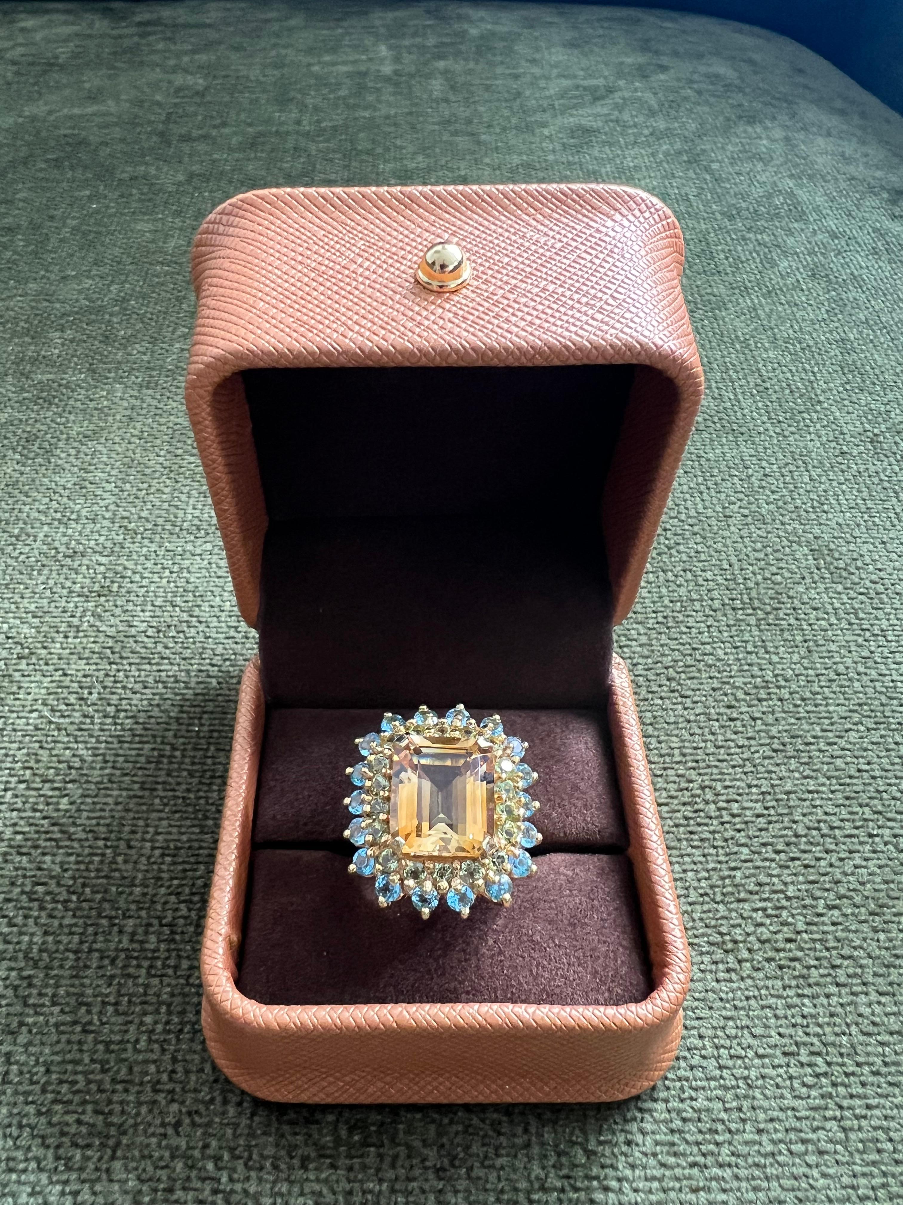 Bochic “Capri” Natural Citrine & Blue Topaz Ring Set In 18K Gold & Silver en vente 7