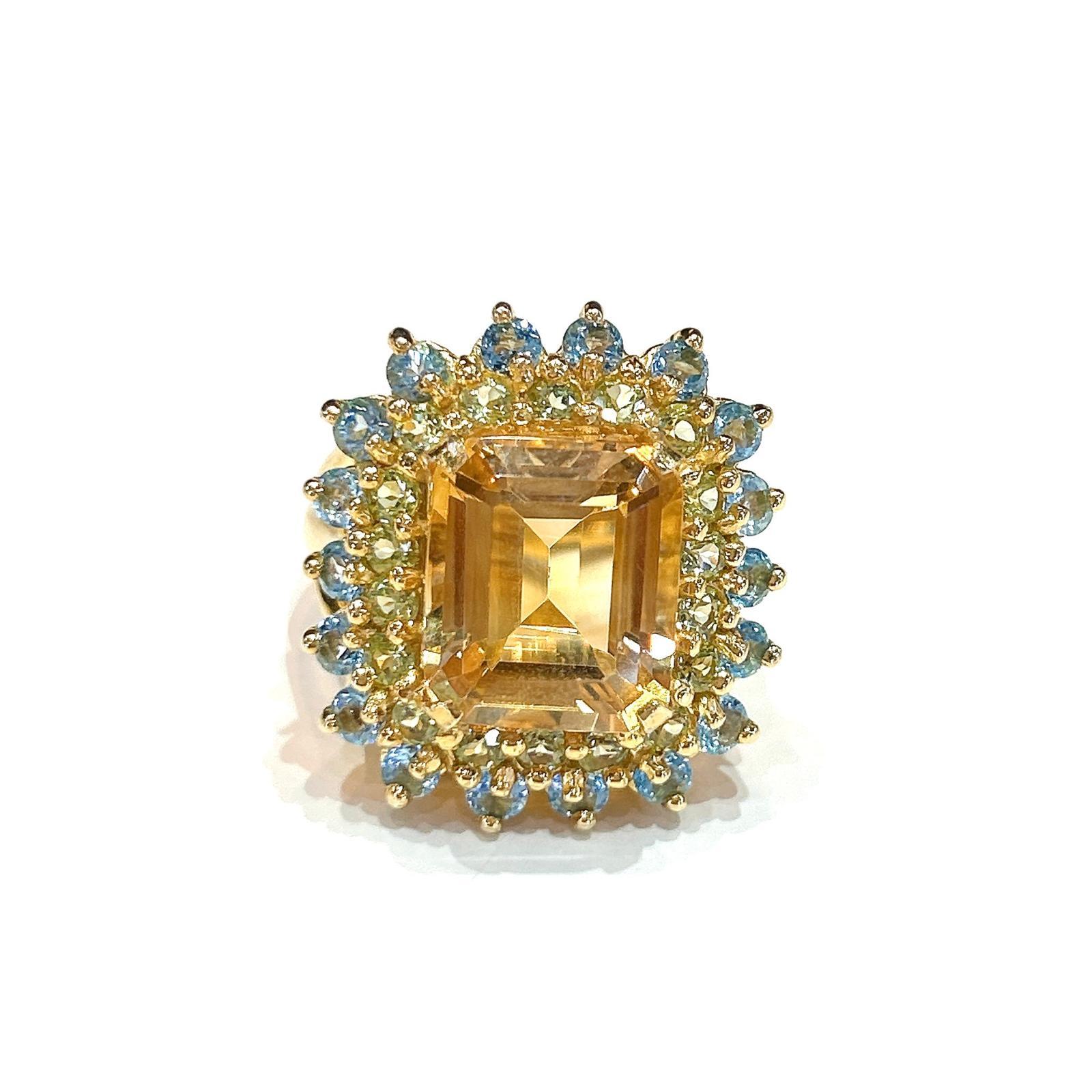 Bochic “Capri” Natural Citrine & Blue Topaz Ring Set In 18K Gold & Silver Unisexe en vente