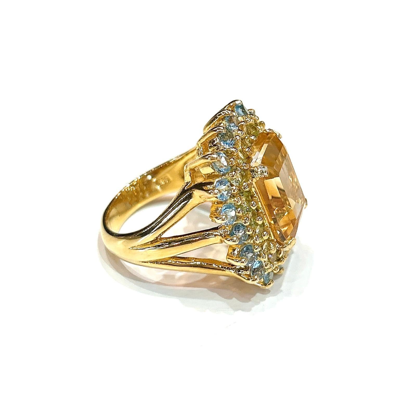 Bochic “Capri” Natural Citrine & Blue Topaz Ring Set In 18K Gold & Silver en vente 1