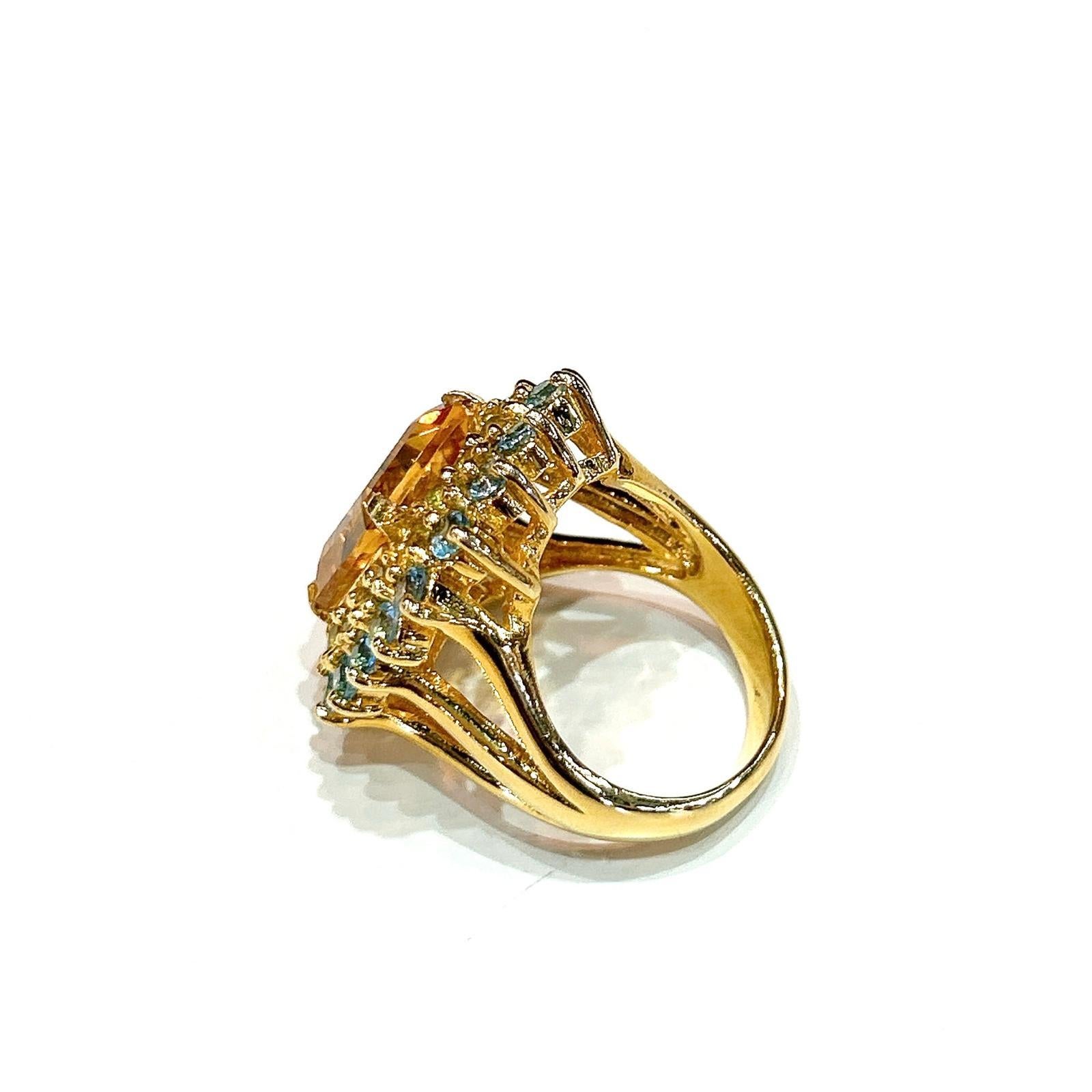 Bochic “Capri” Natural Citrine & Blue Topaz Ring Set In 18K Gold & Silver en vente 2