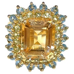 Bochic “Capri” Retro Citrine & Blue Topaz Ring Set In 18K Gold & Silver
