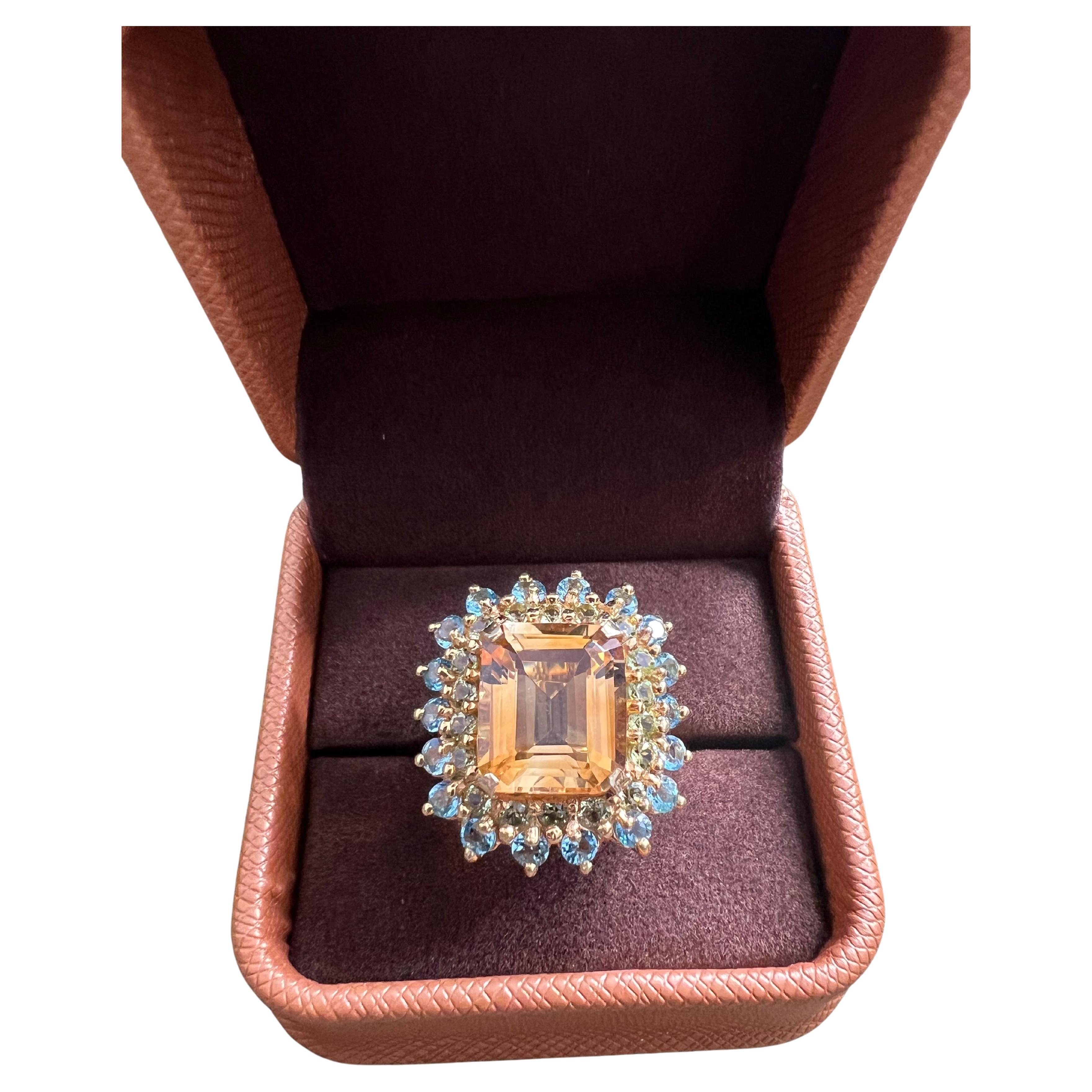 Bochic “Capri” Natural Citrine & Blue Topaz Ring Set In 18K Gold & Silver