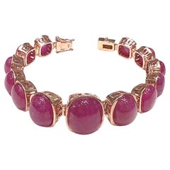 Bochic “Capri” Retro Red Ruby Bangle Bracelet Set In 18K Gold & Silver