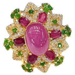 Bochic “Capri” Retro Red Ruby & Green Peridot Ring Set In 18K Gold & Silver