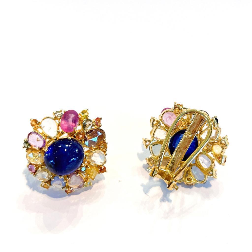 Belle Époque Bochic “Capri” Rose Cut Sapphires & Pearl Earrings Set In 18K Gold & Silver  For Sale