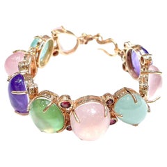 Juego de pulseras Bochic "Capri" de cuarzo rosa, amatista y aguamarina 18K y plata