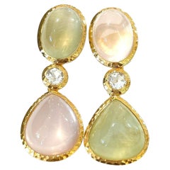 Bochic “Capri” Rose Quartz & Multi Gem Italian Earrings Set 18K Gold&Silver