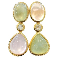 Bochic “Capri” Rose Quartz & Multi Gem Italian Earrings Set 18K Gold&Silver 
