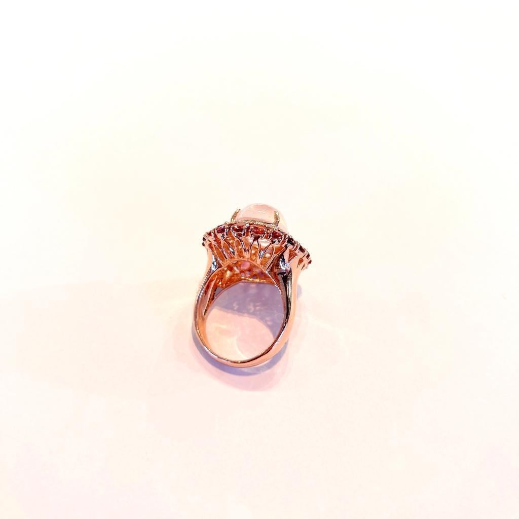 Bochic “Capri” Rose Quartz, Tourmaline Cocktail Ring Set In 18 K Gold & Silver  In New Condition For Sale In New York, NY