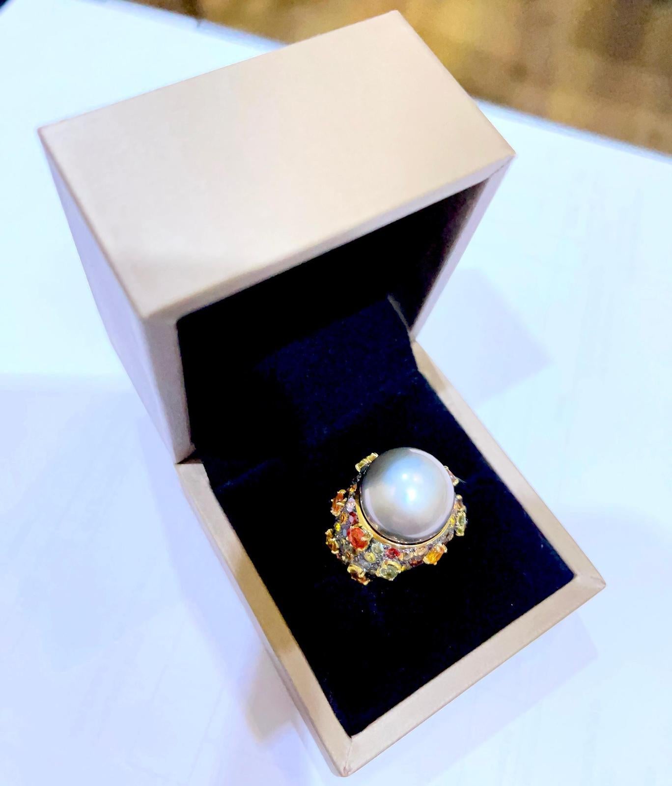 Bochic “Capri” Rose Quartz, Tourmaline Cocktail Ring Set In 18 K Gold & Silver  For Sale 1