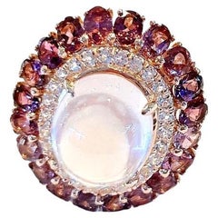 Used Bochic “Capri” Rose Quartz, Tourmaline Cocktail Ring Set In 18 K Gold & Silver 