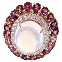 Bochic “Capri” Rose Quartz, Tourmaline Cocktail Ring Set In 18 K Gold & Silver 