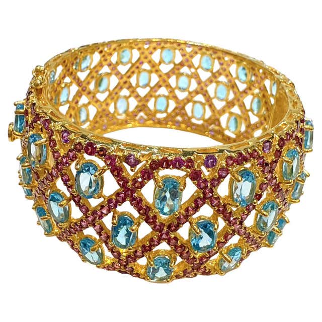 Bochic “Capri” Ruby and Multi Color Gem and Sapphire Bangle Set In 18K ...